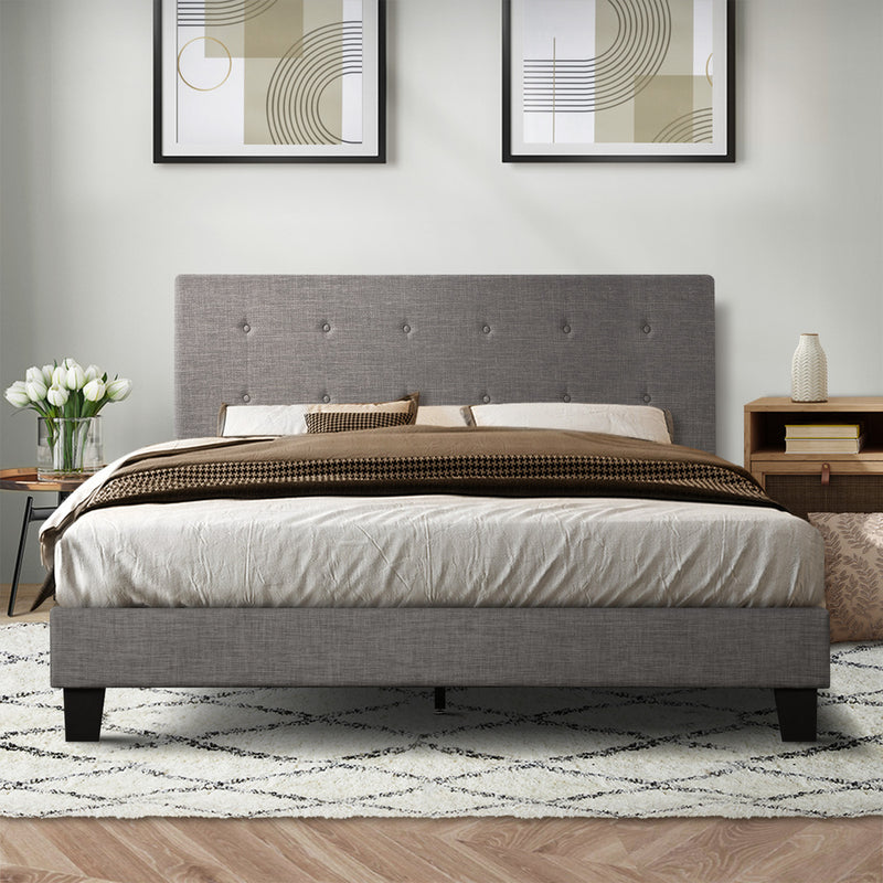 Oikiture Bed Frame King Size Wooden Fabric Grey