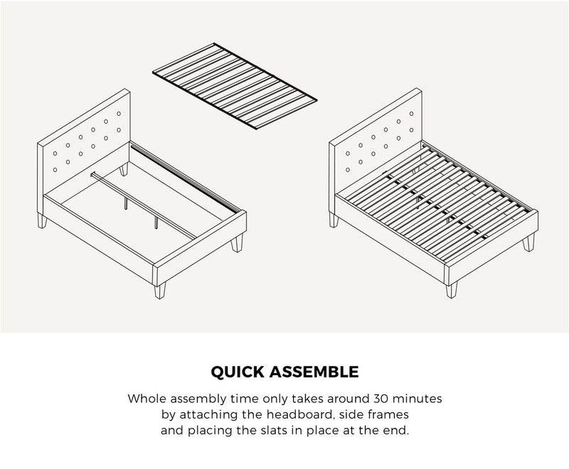 Oikiture Bed Frame King Size Wooden Fabric Grey