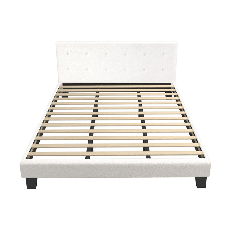 Oikiture Bed Frame King Size White Boucle