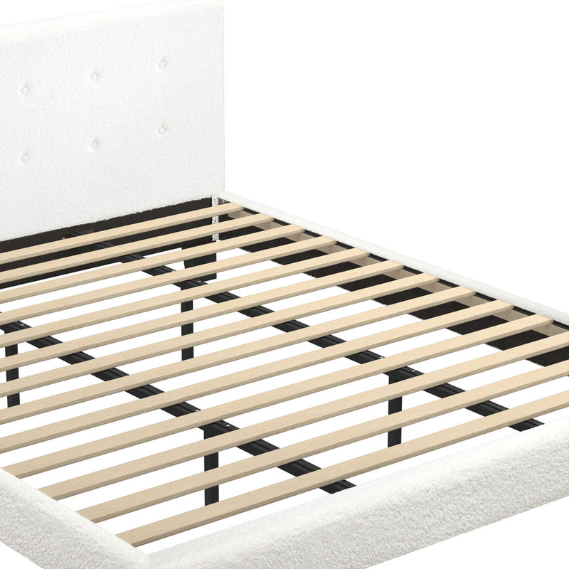 Oikiture Bed Frame King Size White Boucle
