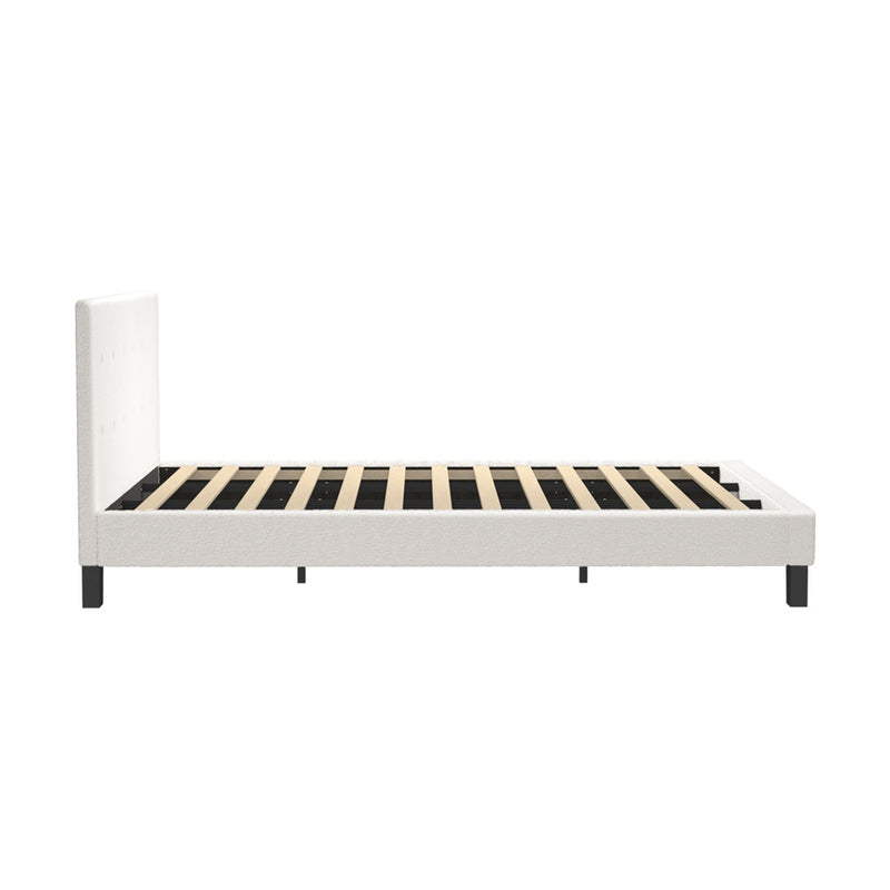 Oikiture Bed Frame King Size White Boucle