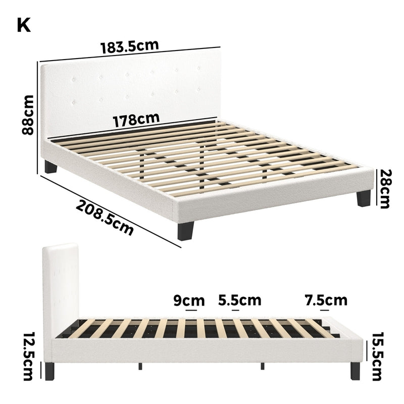 Oikiture Bed Frame King Size White Boucle