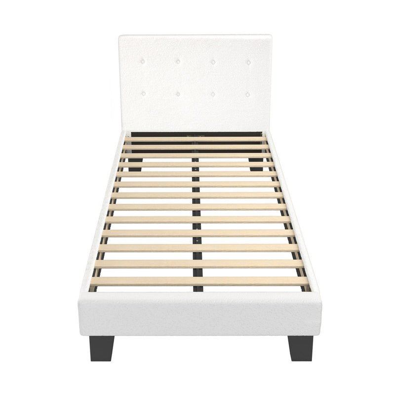Oikiture Bed Frame King Single White Boucle