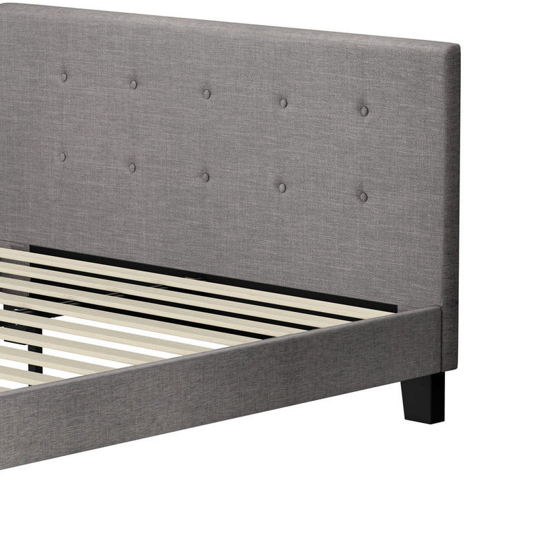 Oikiture Bed Frame Queen Size Wooden Fabric Grey