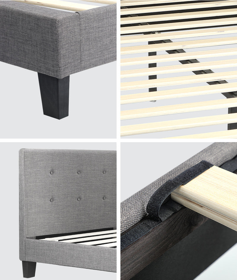 Oikiture Bed Frame Queen Size Wooden Fabric Grey
