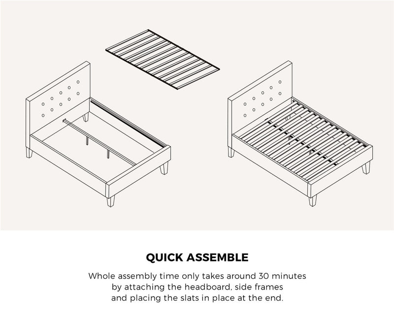 Oikiture Bed Frame Queen Size Wooden Fabric Grey