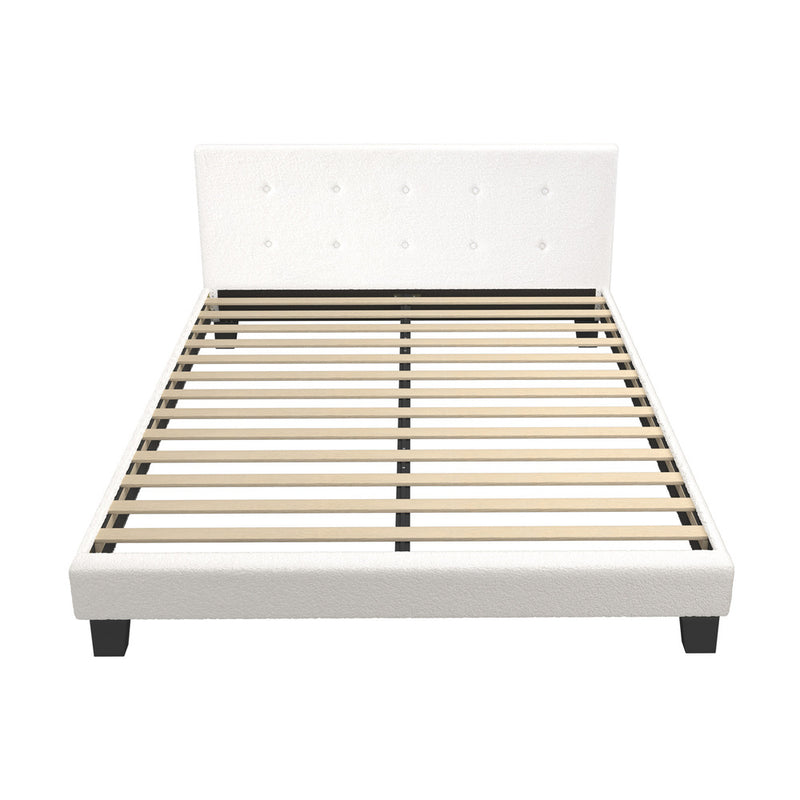 Oikiture Bed Frame Queen Size White Boucle