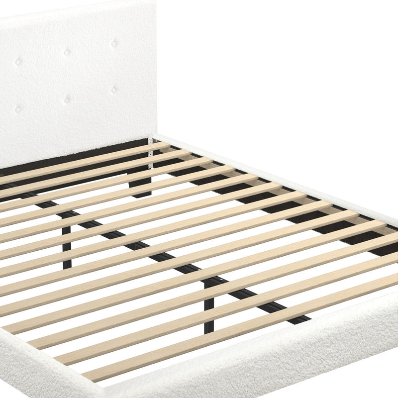 Oikiture Bed Frame Queen Size White Boucle