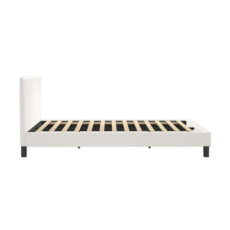 Oikiture Bed Frame Queen Size White Boucle