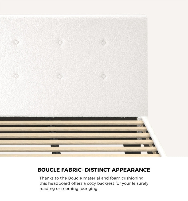 Oikiture Bed Frame Queen Size White Boucle