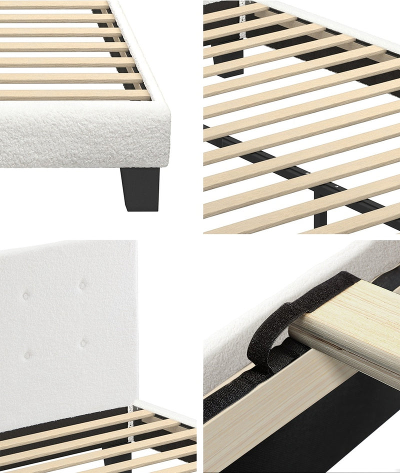 Oikiture Bed Frame Queen Size White Boucle