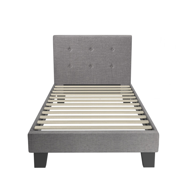 Oikiture Bed Frame Single Size Wooden Fabric Grey
