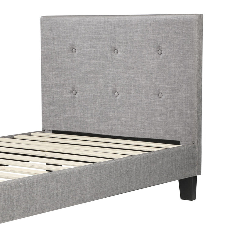 Oikiture Bed Frame Single Size Wooden Fabric Grey
