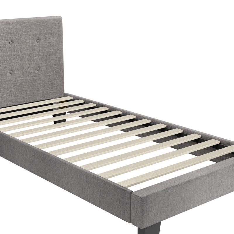 Oikiture Bed Frame Single Size Wooden Fabric Grey