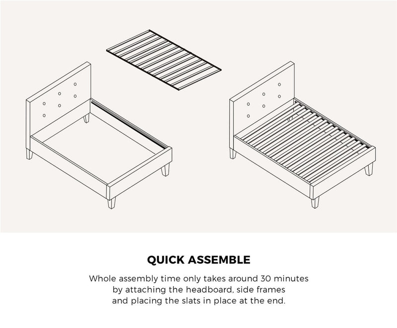 Oikiture Bed Frame Single Size Wooden Fabric Grey