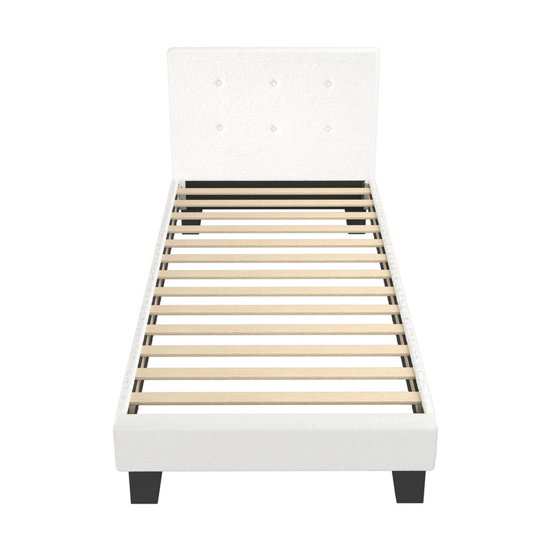 Oikiture Bed Frame Single Size White Boucle