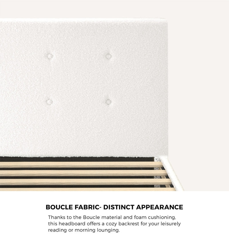 Oikiture Bed Frame Single Size White Boucle