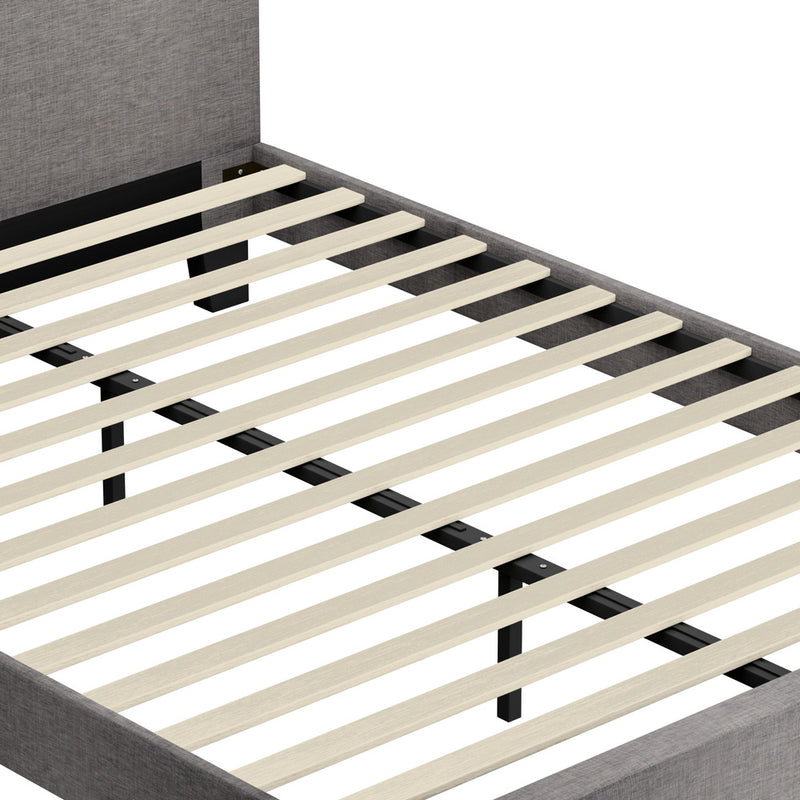 Oikiture Bed Frame RGB LED Double Size Wooden Grey Fabric