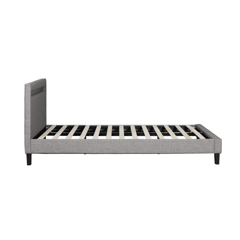 Oikiture Bed Frame RGB LED Queen Size Wooden Grey Fabric