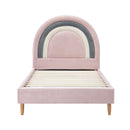 Oikiture Bed Frame Single Size Kids Bed Frame Pink Velvet