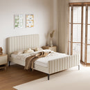 Oikiture Double Size Bed Frame Velvet Fabric Beige