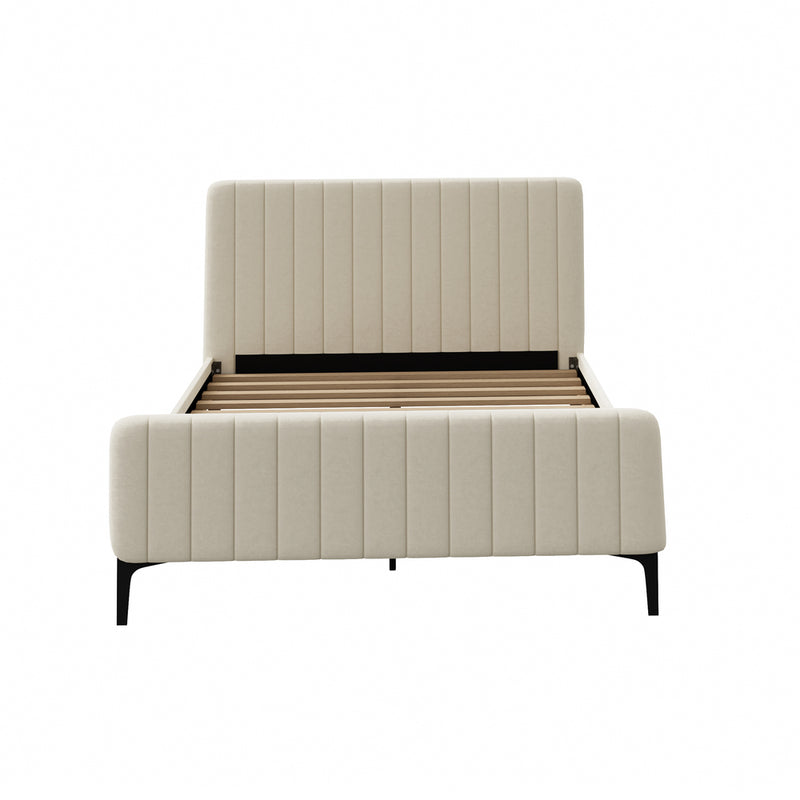 Oikiture Double Size Bed Frame Velvet Fabric Beige