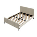 Oikiture Double Size Bed Frame Velvet Fabric Beige