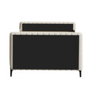 Oikiture Double Size Bed Frame Velvet Fabric Beige