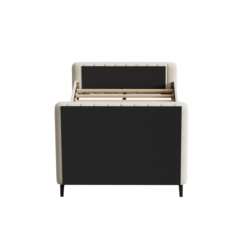 Oikiture King Single Bed Frame Velvet Fabric Beige