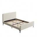 Oikiture Queen Size Bed Frame Velvet Fabric Beige