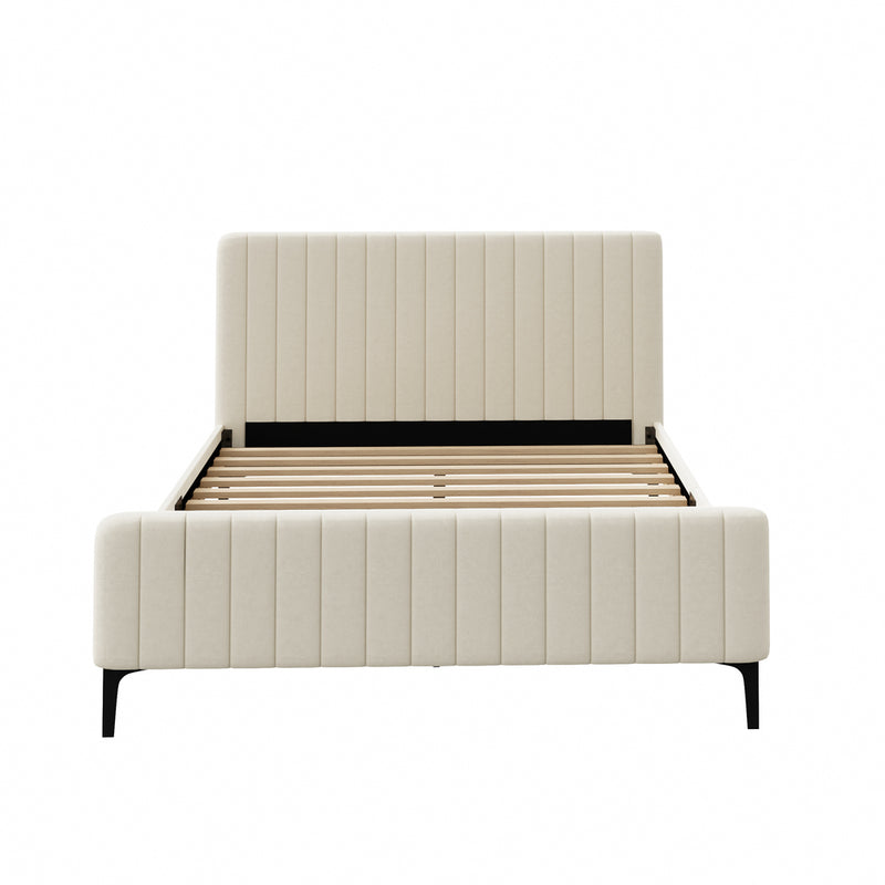 Oikiture Queen Size Bed Frame Velvet Fabric Beige