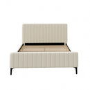 Oikiture Queen Size Bed Frame Velvet Fabric Beige