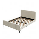 Oikiture Queen Size Bed Frame Velvet Fabric Beige