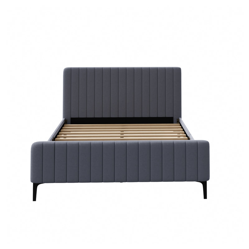 Oikiture Bed Frame Queen Size Beds Platform Velvet Fabric Grey