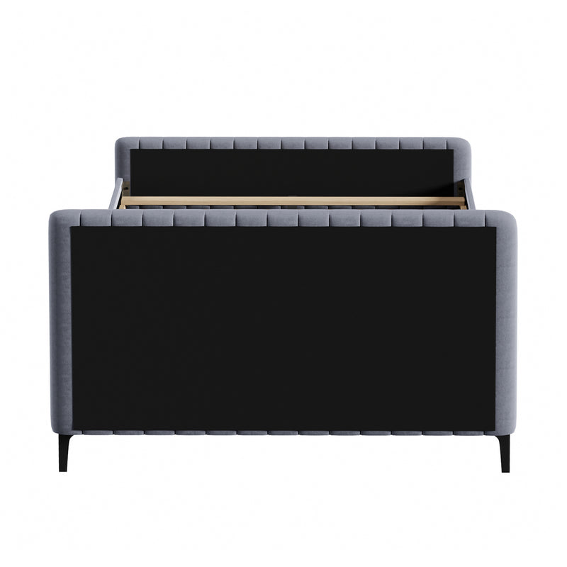 Oikiture Bed Frame Queen Size Beds Platform Velvet Fabric Grey