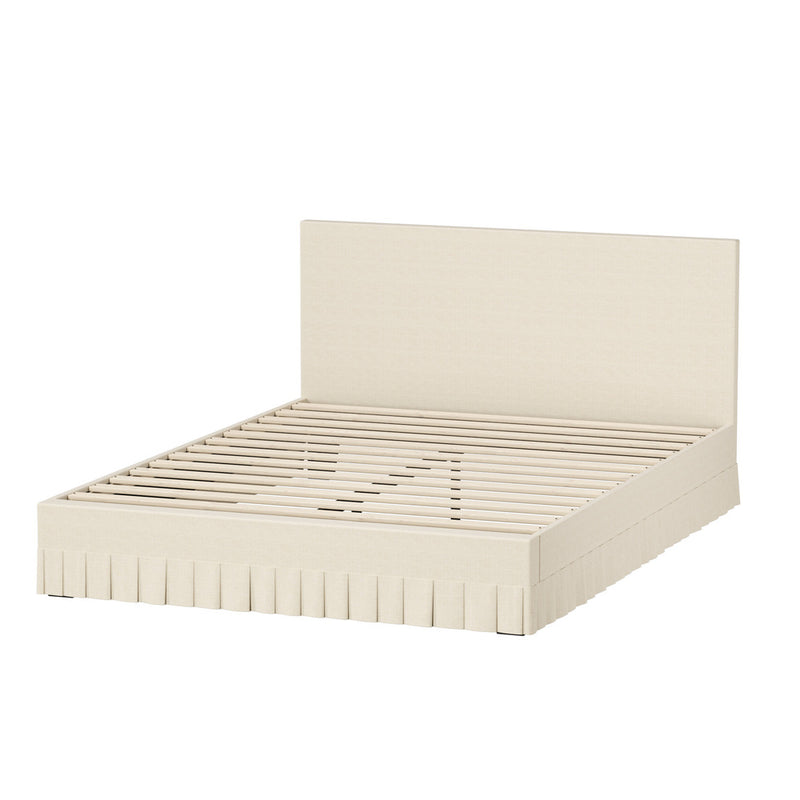 Oikiture Bed Frame Queen Upholstered Headboard Platform Base Beige