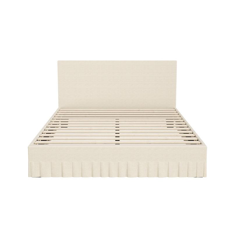Oikiture Bed Frame Queen Upholstered Headboard Platform Base Beige