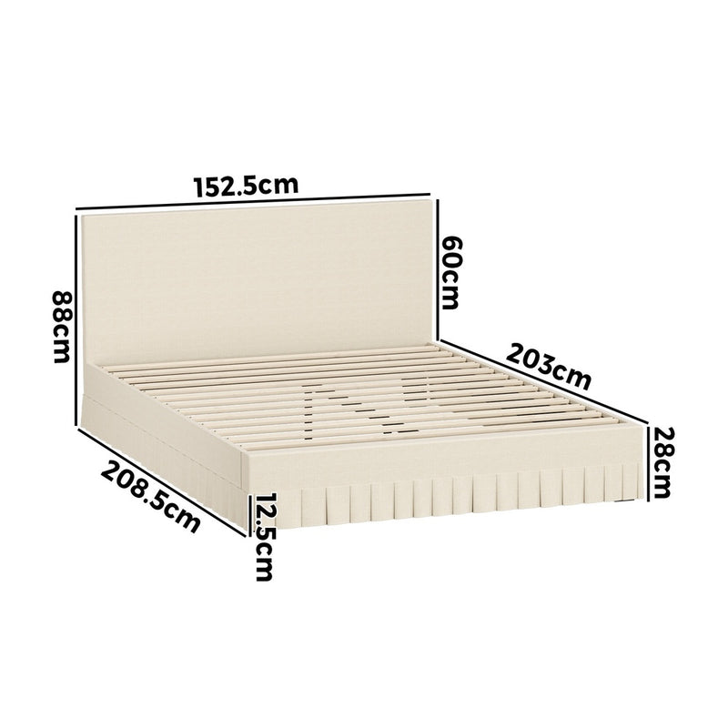 Oikiture Bed Frame Queen Upholstered Headboard Platform Base Beige