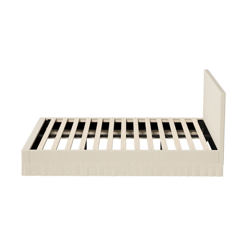 Oikiture Bed Frame Queen Upholstered Headboard Platform Base Beige