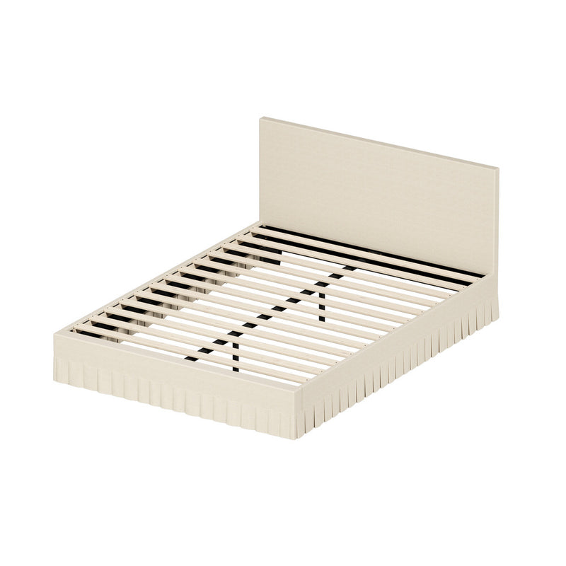 Oikiture Bed Frame Queen Upholstered Headboard Platform Base Beige