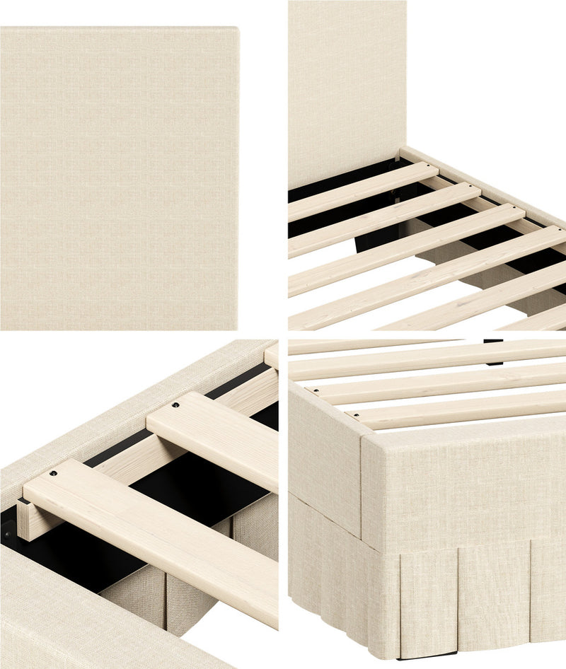 Oikiture Bed Frame Queen Upholstered Headboard Platform Base Beige