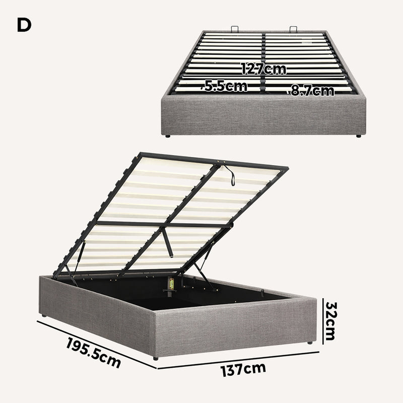 Oikiture Bed Frame Double Size Gas Lift Base With Storage