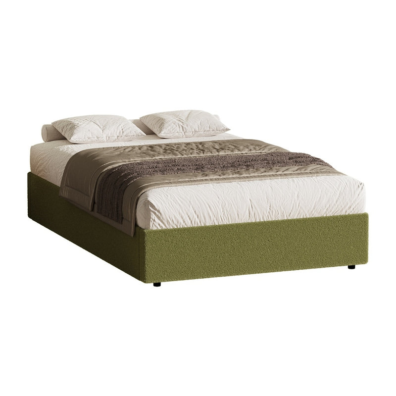 Oikiture Bed Frame King Single Gas Lift Base with Storage Boucle Green