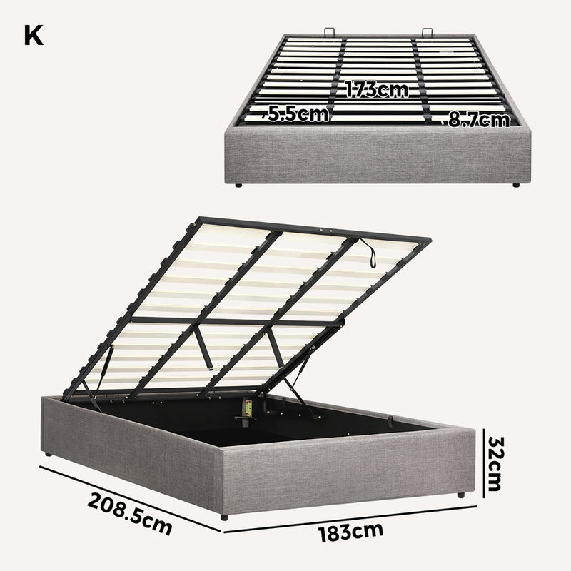 Oikiture Bed Frame King Size Gas Lift Base With Storage