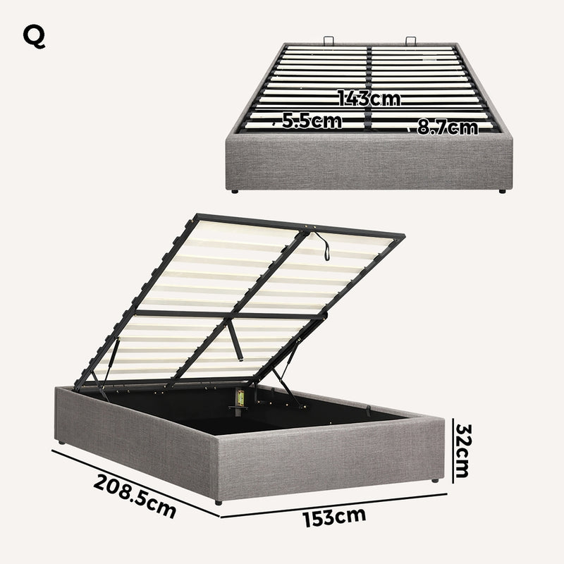 Oikiture Bed Frame Queen Size Gas Lift Base With Storage