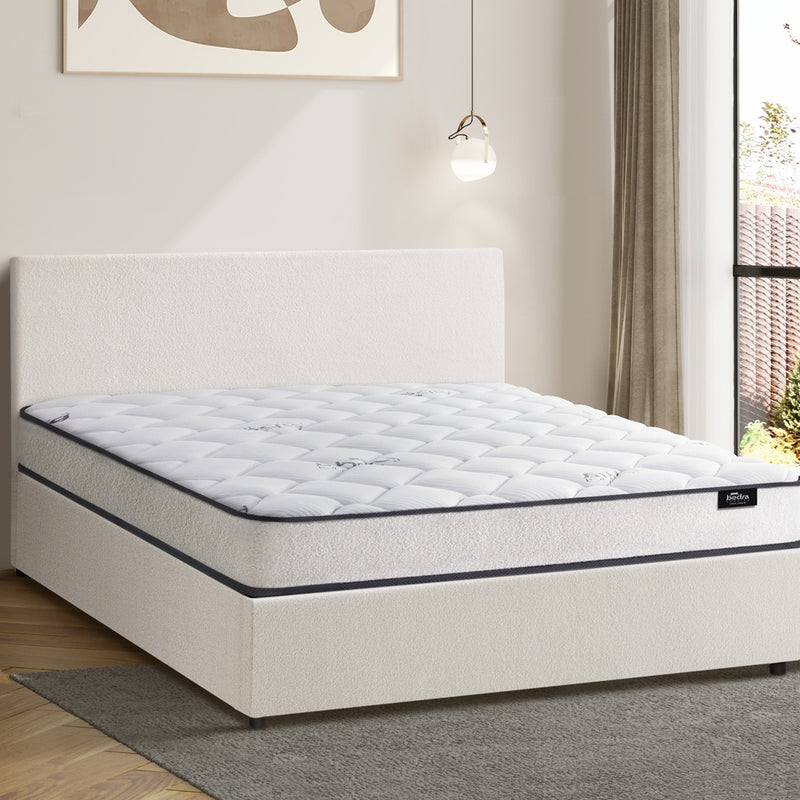 Oikiture Bed Frame Queen Size Gas Lift Boucle Beds With Mattress Set