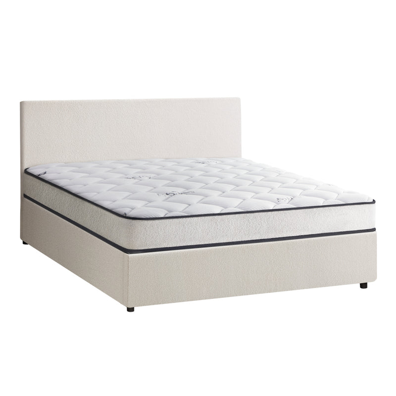 Oikiture Bed Frame Queen Size Gas Lift Boucle Beds With Mattress Set