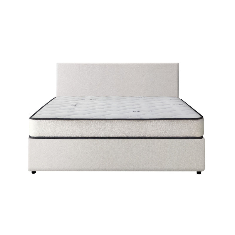 Oikiture Bed Frame King Size Gas Lift Boucle Beds With Mattress Set