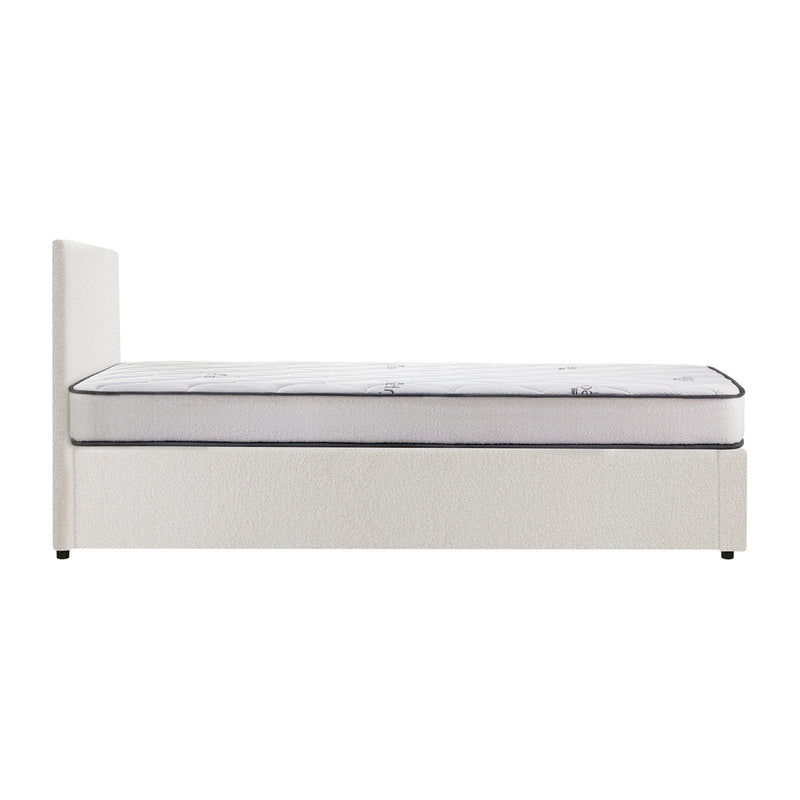 Oikiture Bed Frame King Size Gas Lift Boucle Beds With Mattress Set