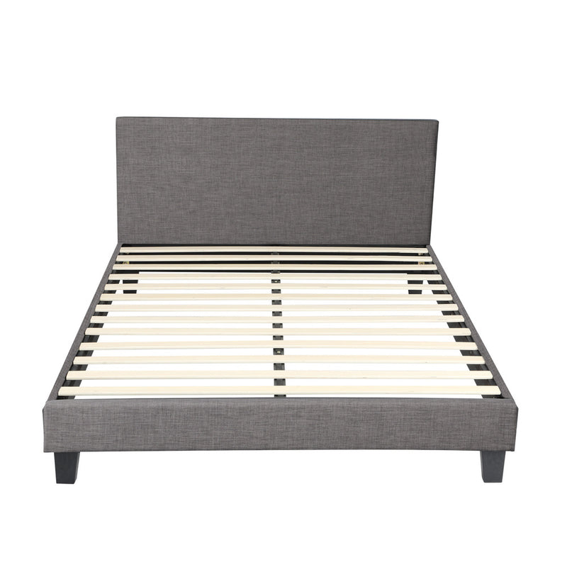 Oikiture Bed Frame Double Size Wooden Slats Grey Fabric